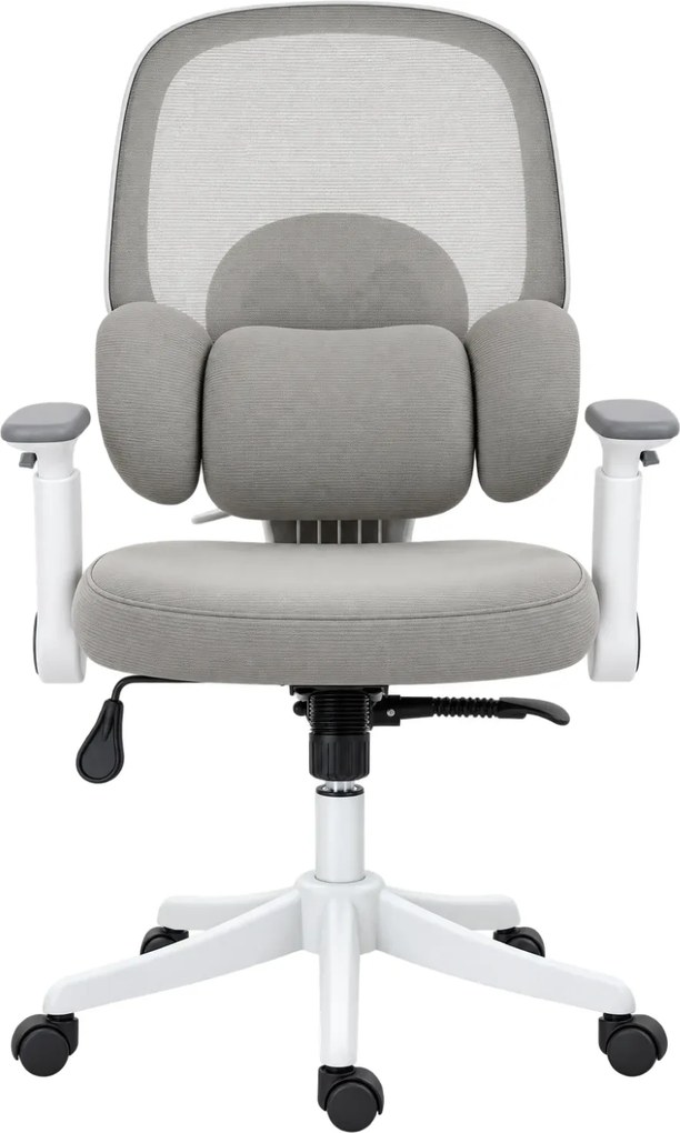RESIGILAT- LUMBARIS 871– Scaun Ergonomic cu Suport Lombar Triplu Ajustabil, Cotiere Reglabile, Spătar Mesh, Înclinare 90°–135°, Gri/Alb
