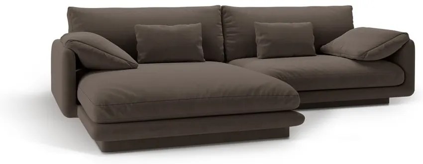 Colțar maro cu tapițerie din catifea (cu colț pe partea stângă /cu șezlong) Torino – Micadoni