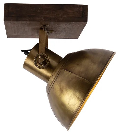Spotlight industrial pentru plafon bronz cu lemn 30 cm - Mangoes