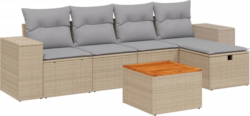 vidaXL Set canapele de grădină, 6 piese, cu perne, bej, poliratan
