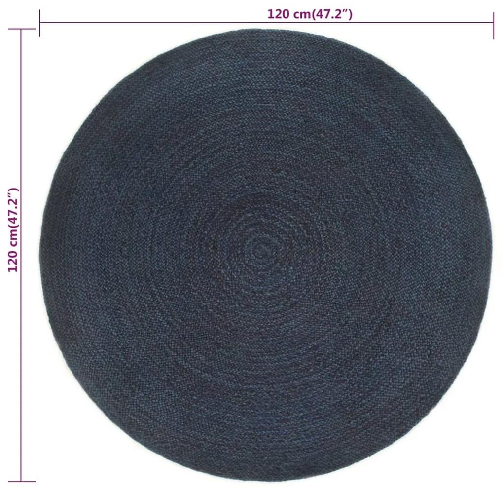Covor impletit reversibil bleumarin natural 120 cm iuta rotund Albastru, 120 cm