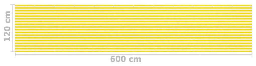 Paravan de balcon, galben si alb, 120x600 cm, HDPE Galben si alb, 120 x 600 cm