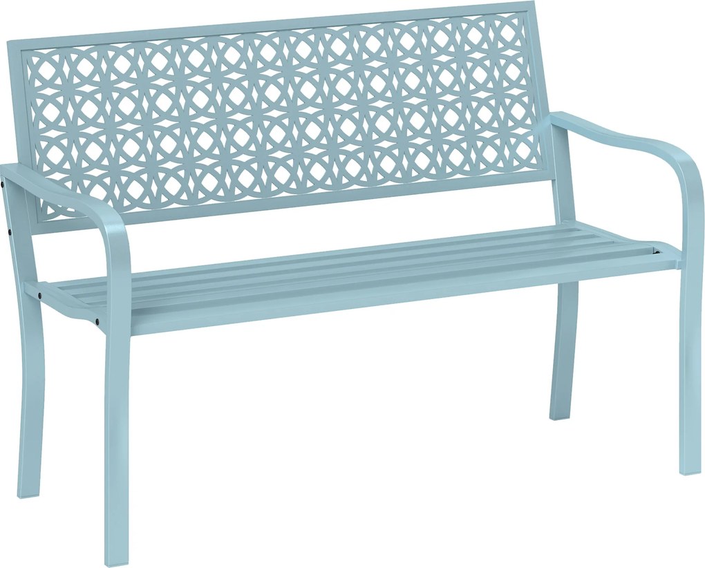 Outsunny Bancă exterioară, bancă de grădină din oțel, spătar decupat, cotiere, pentru 2 persoane, Albastru | Aosom Romania
