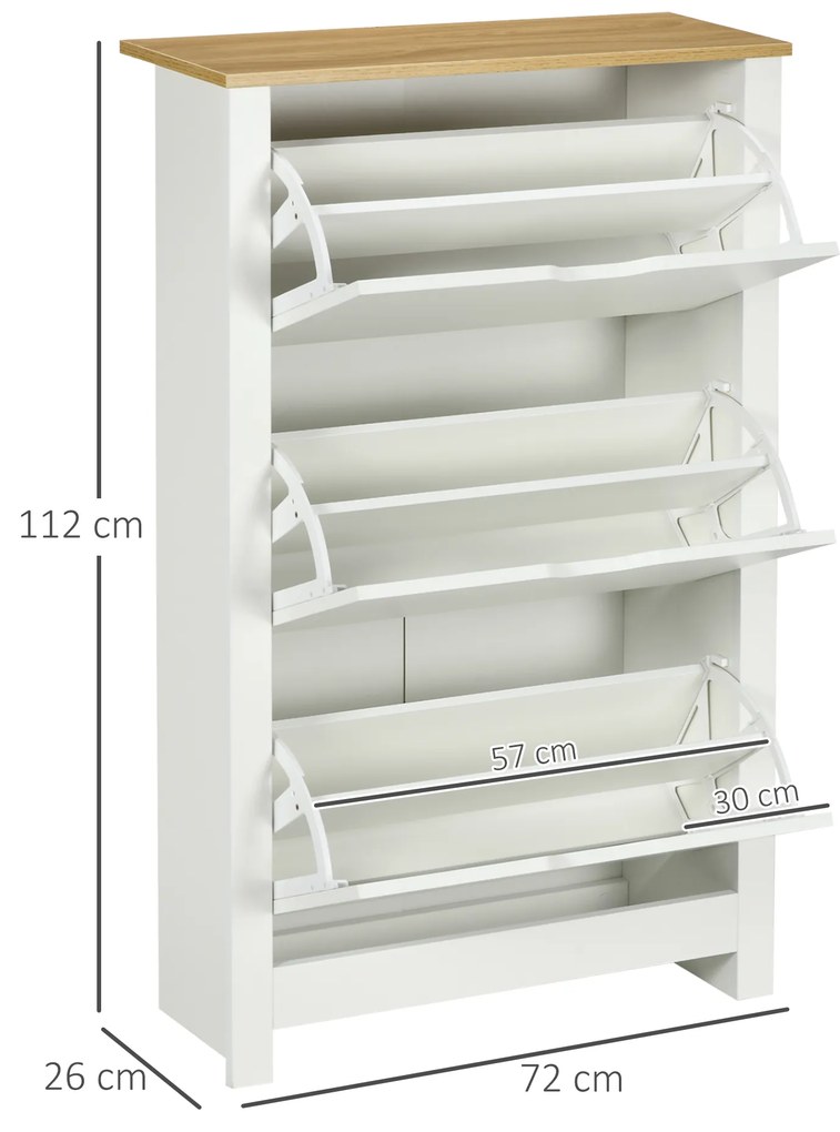 HOMCOM Dulap Slim pentru 18 Pantofi, 3 Sertare cu 2 Rafturi Reglabile Alb | Aosom Romania