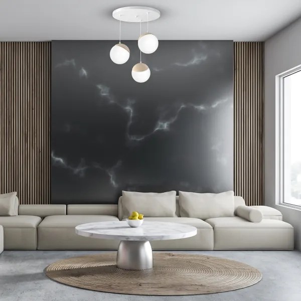 Lustră pe cablu SFERA WOOD 3xE14/40W/230V alb