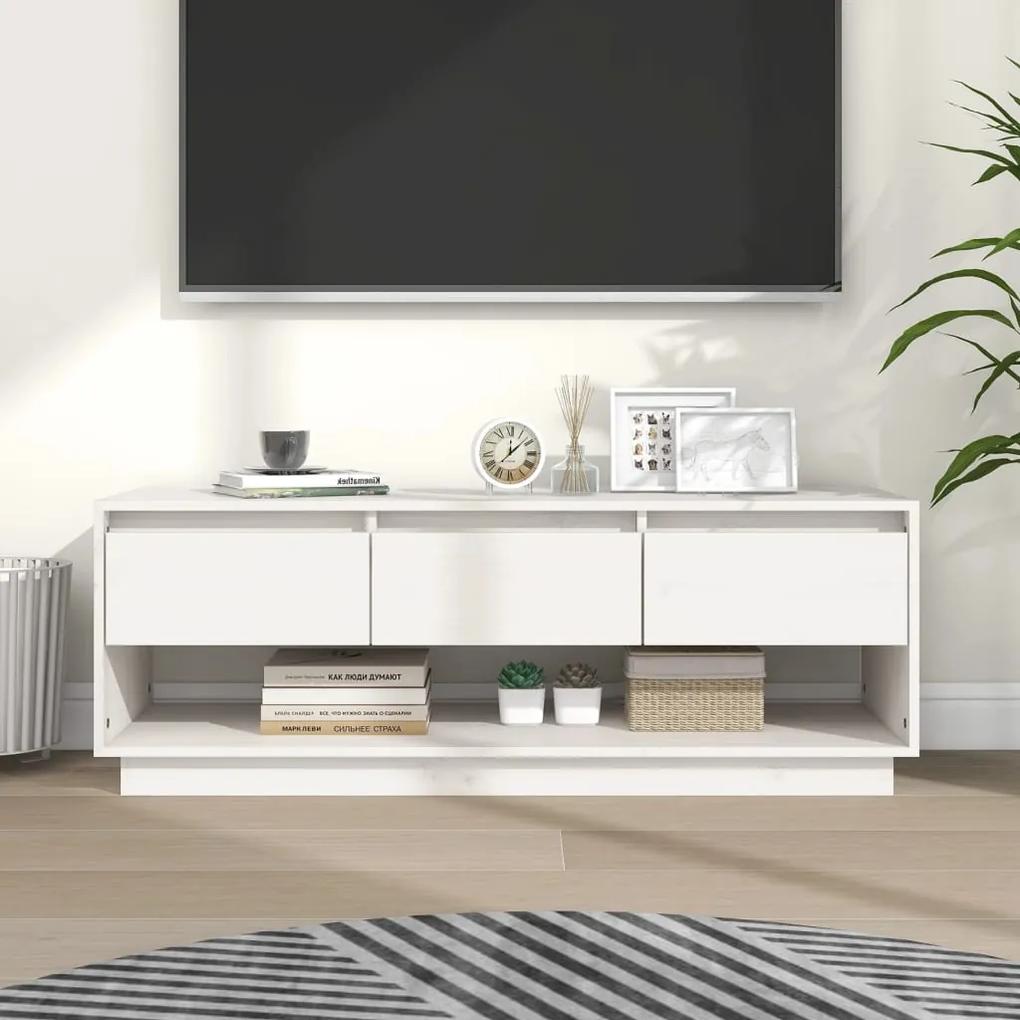 Comoda TV, alb, 110,5x34x40 cm, lemn masiv de pin