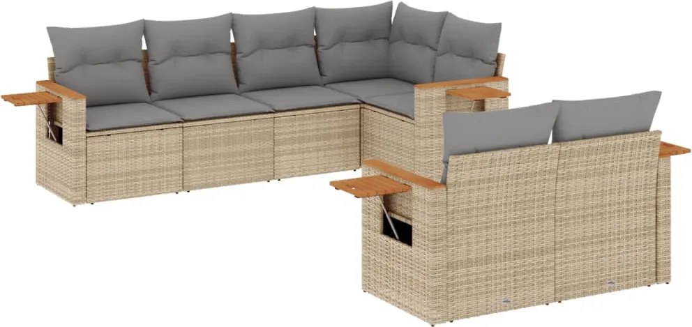 vidaXL Set canapele de grădină, 7 piese, cu perne, bej, poliratan
