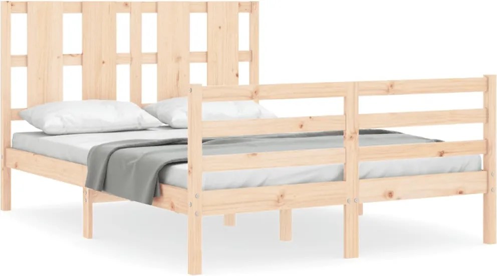 vidaXL Cadru de pat cu tăblie, dublu mic, lemn masiv