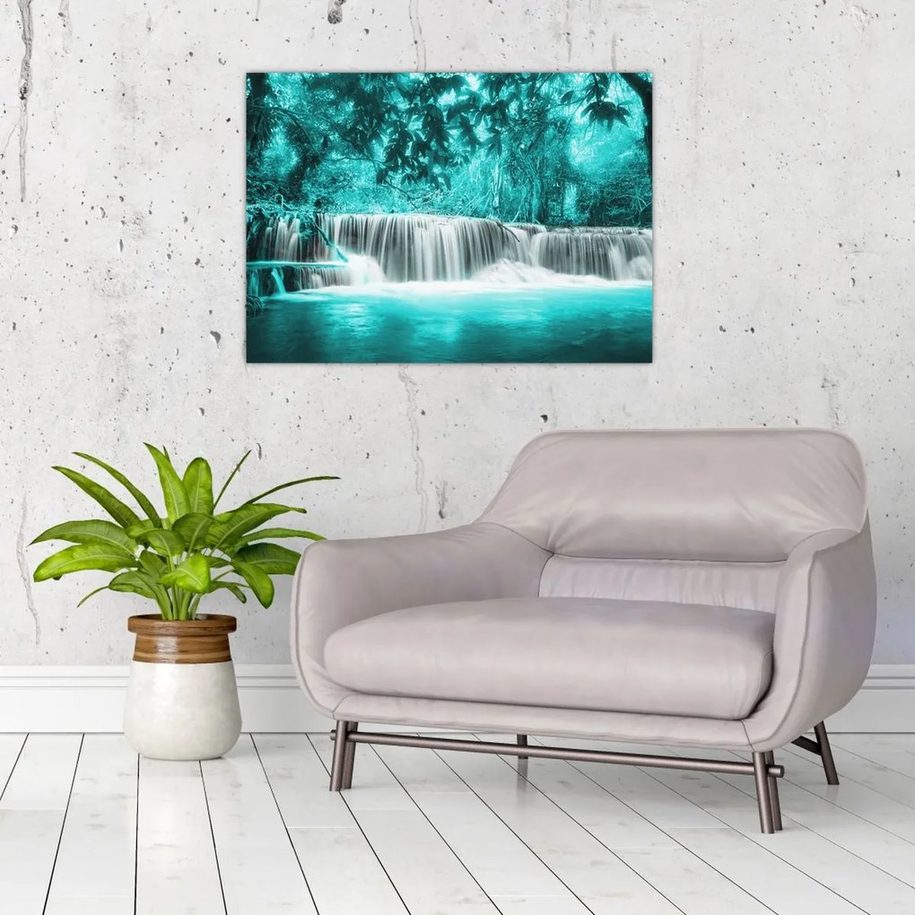 Tablou pe sticlă - Cascada albastră (70x50 cm)