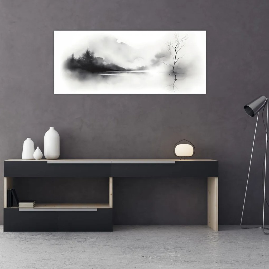 Tablou - pictură cu cerneală de peisaj (120x50 cm)