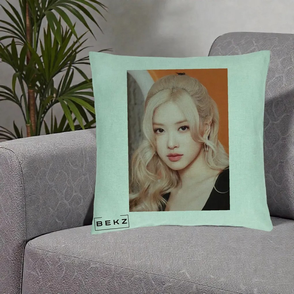 Perna Personalizata K-pop BLACKPINK cu Funda Rosie, 40x40 cm, Verde Menta, Husa Detasabila, Perna Inclusa, BEKZ®