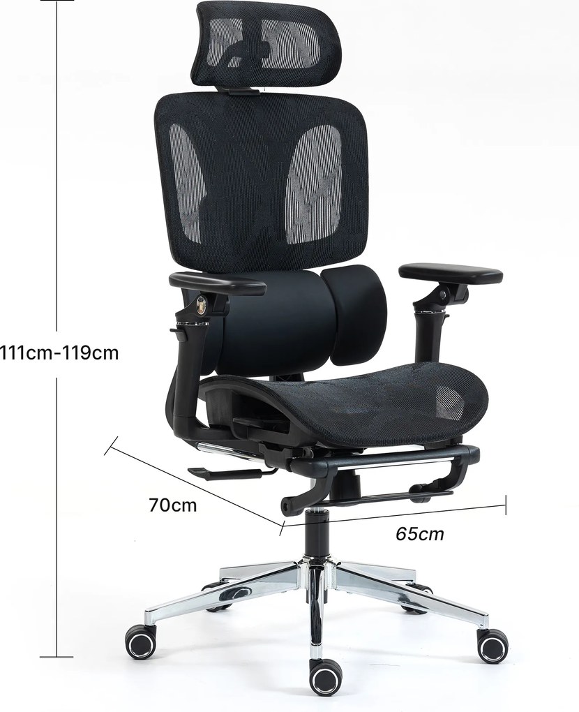 HOMCOM Scaun de birou ergonomic Scaun pentru birou cu suport lombar și suport cap reglabile, cotiere 5D rabatabile, suport picioare, plasă Negru | Aosom Romania