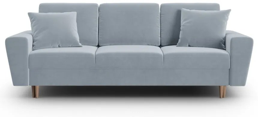 Canapea albastru-deschis extensibilă, cu spațiu de depozitare cu tapițerie din catifea 235 cm Kyoto – Cosmopolitan Design