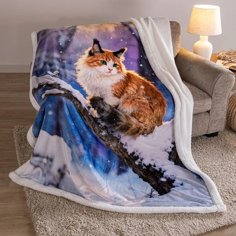 decoDoma Pătură cu blăniță SNOW CAT 140 x 200 cm