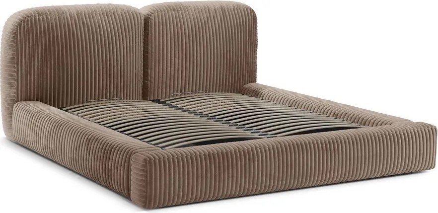 Pat matrimonial maro tapițat cu spațiu de depozitare cu somieră 160x200 cm Martina – Micadoni