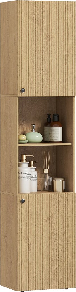 HOMCOM Dulap de baie înalt, 6 niveluri, 2 dulapuri, 2 rafturi deschise, compartimente deschise, lemn, culoare stejar | Aosom Romania