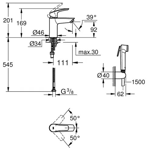 Baterie lavoar Grohe Eurosmart New S crom cu dus igienic