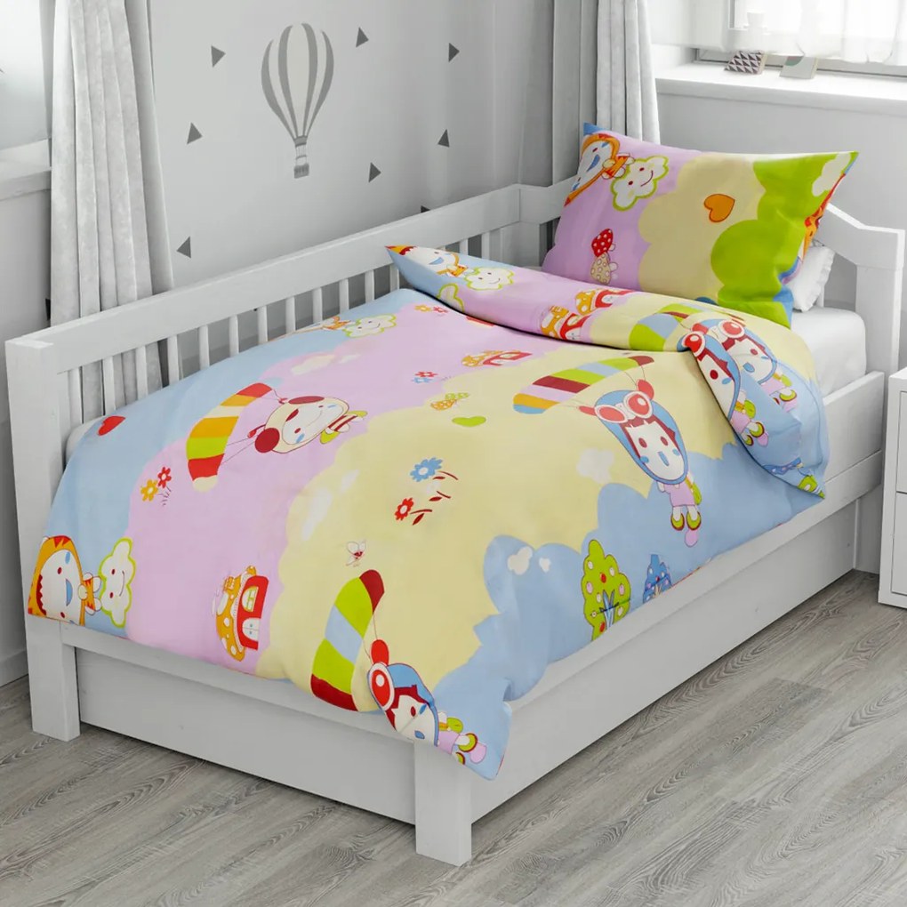 Lenjerii din bumbac pentru patut Culoare albastru, ANIMALE CU PARAPANTA