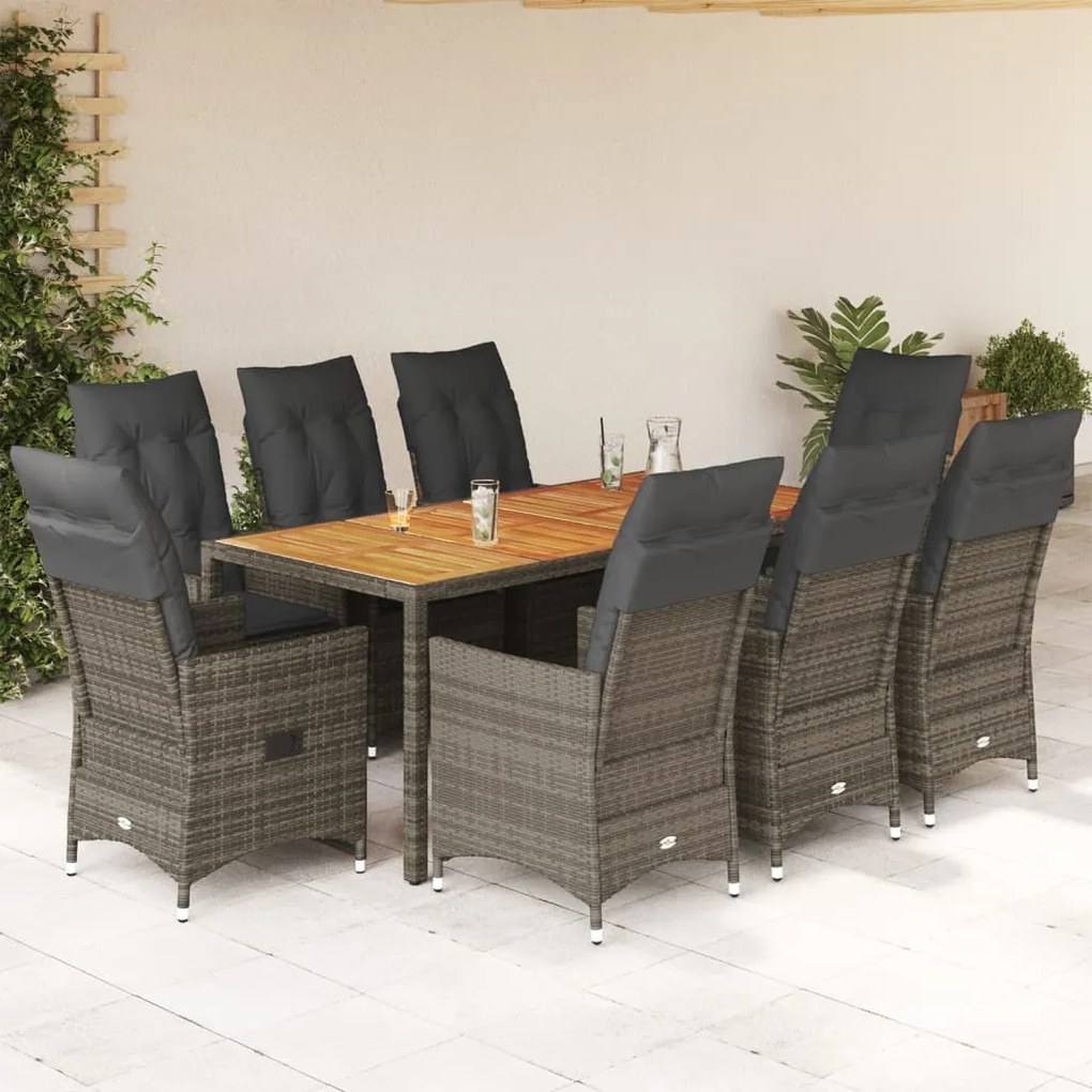 vidaXL Set mobilier grădină cu perne, 9 piese, gri, poliratan
