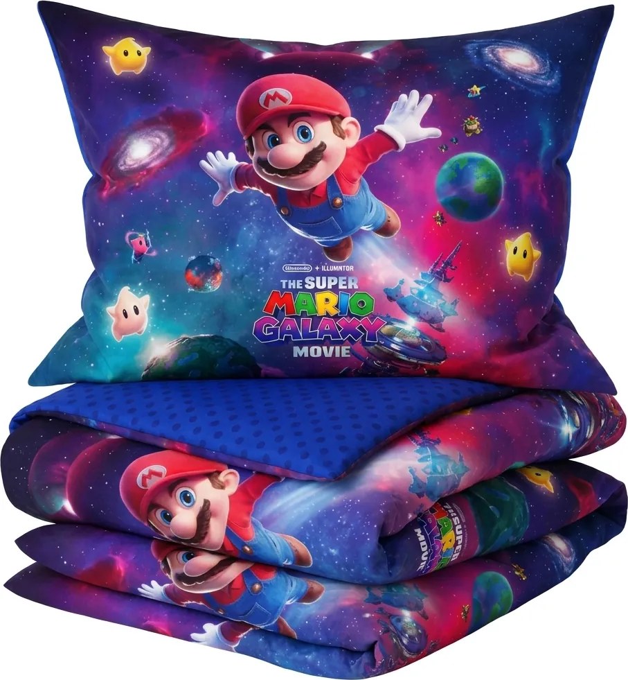 Lenjerie de pat 3D MARIO GALAXY colorata, 100% bumbac Dimensiune lenjerie de pat: 70 x 80 cm | 140 x 200 cm