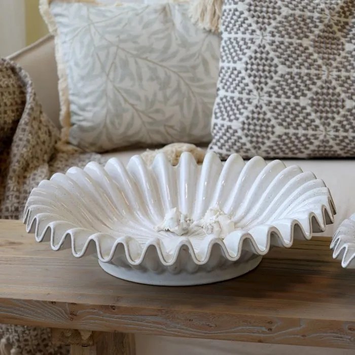 Tavă decorativă din ceramică cu margine striată, Ø44 cm