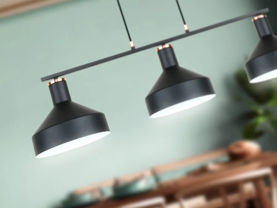 Lustra suspendata din metal design moderm Irias 3L negru/cupru