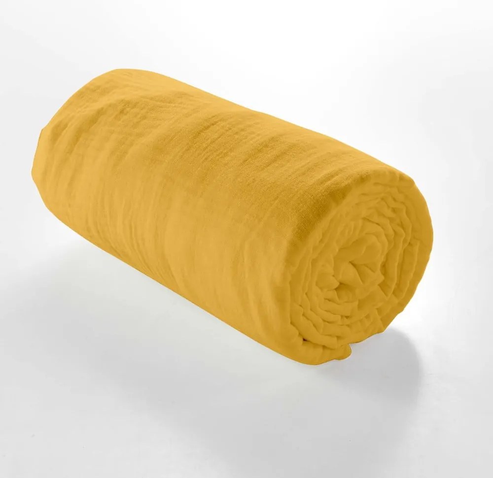 Cearceaf galben din muselină cu elastic 140x190 cm Angelia – douceur d'intérieur
