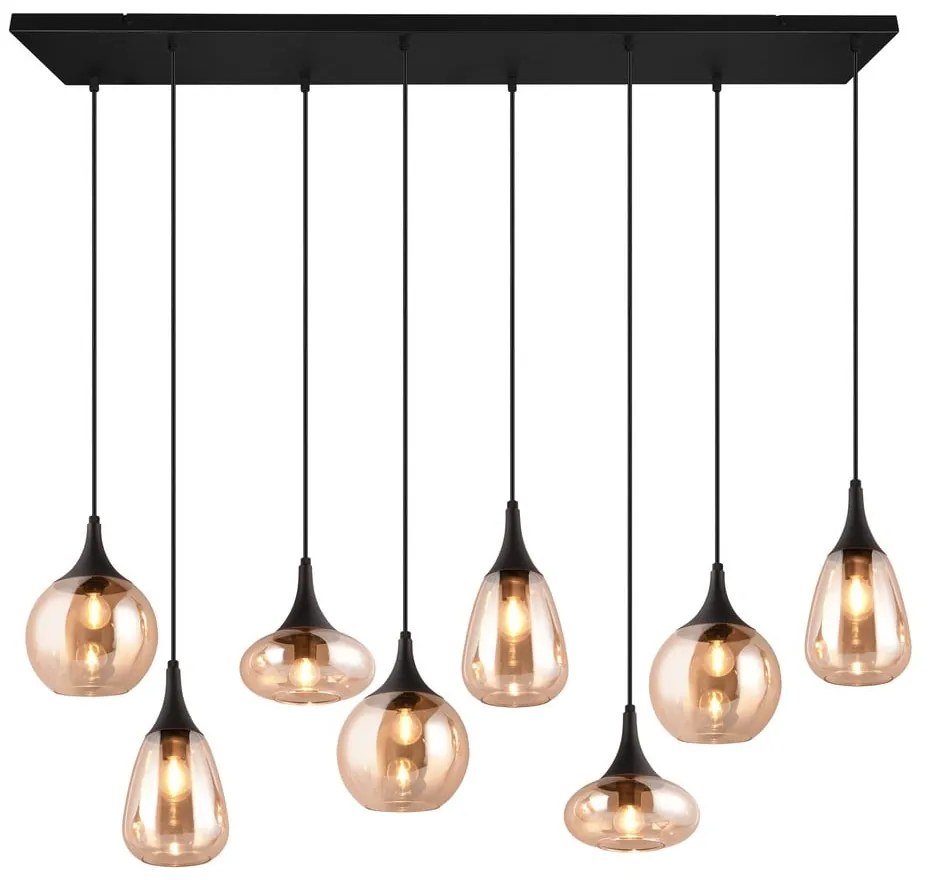 Lustră neagră/portocalie cu abajur din sticlă Lumina – Trio