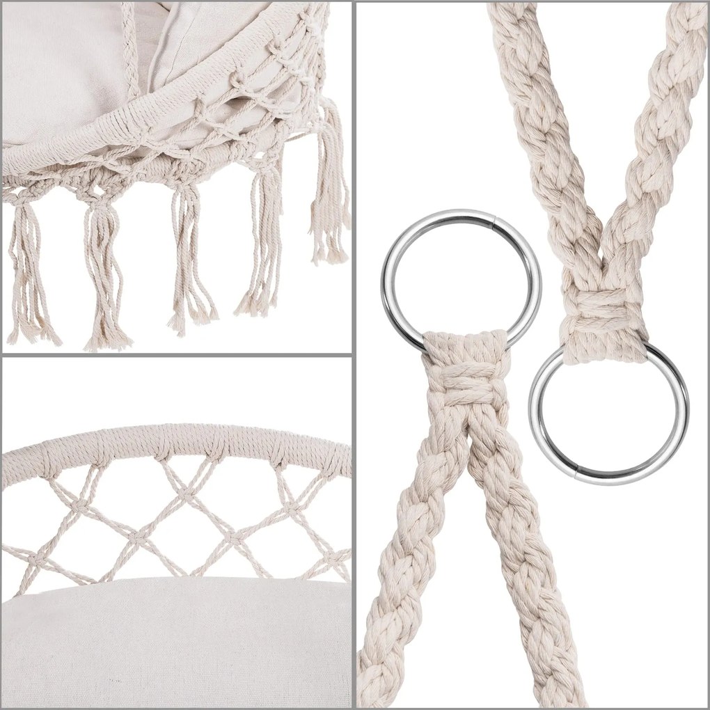 Jurhan Scaun suspendat BOHO cu perne, Ø61cm, bej