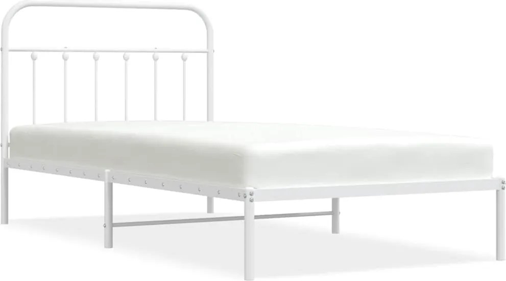 vidaXL Cadru de pat din metal cu tăblie, alb, 100x200 cm