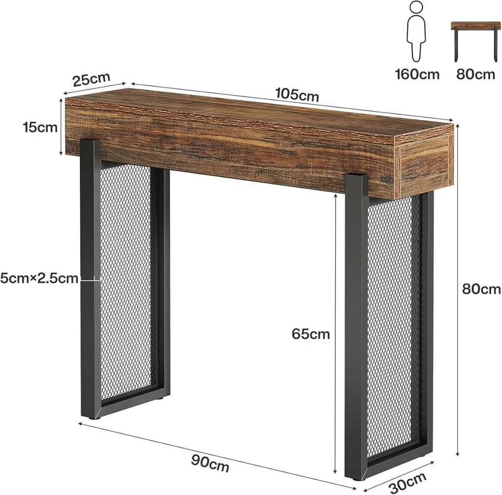 MACI33 - Masa Consola, 105 cm, masuta hol, cu spatiu de depozitare, living, dormitor - Negru - Maro