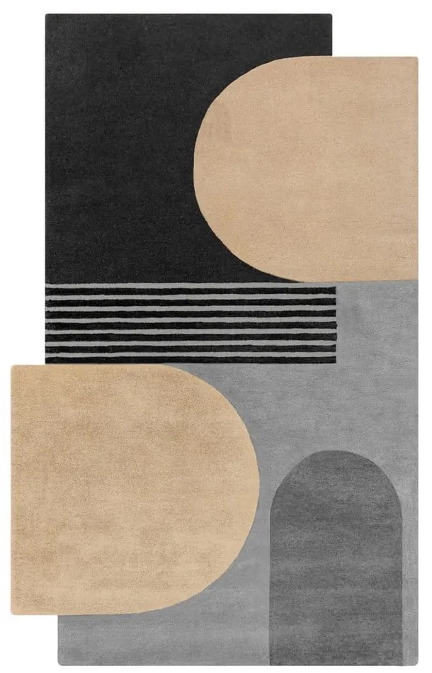 Covor negru/gri țesut manual din lână 120x180 cm Lozenge Monochrome – Flair Rugs
