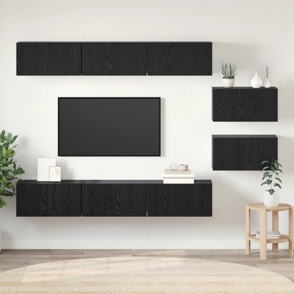 vidaXL Set comodă TV Pe perete 8 pcs Stejar negru 60 x 30 x 30.5 cm