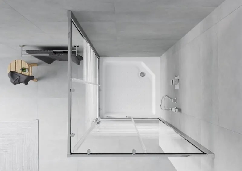 Mexen Rio cabina de duș pătrată 90 x 90 cm, dungi albe, crom + cadă de duș, alb - 860-090-090-01-20-4510
