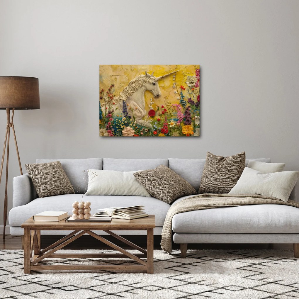 Tablou - Unicorn cu flori (70x50 cm)