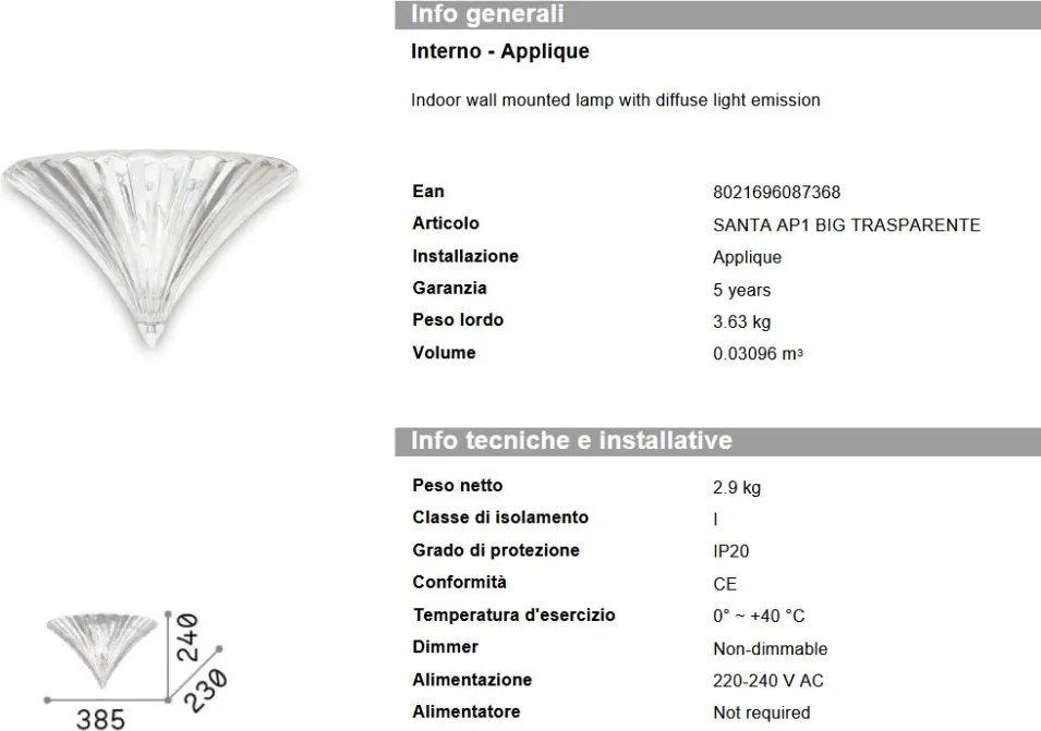 Aplica de perete Santa AP1 Big Transparente 087368