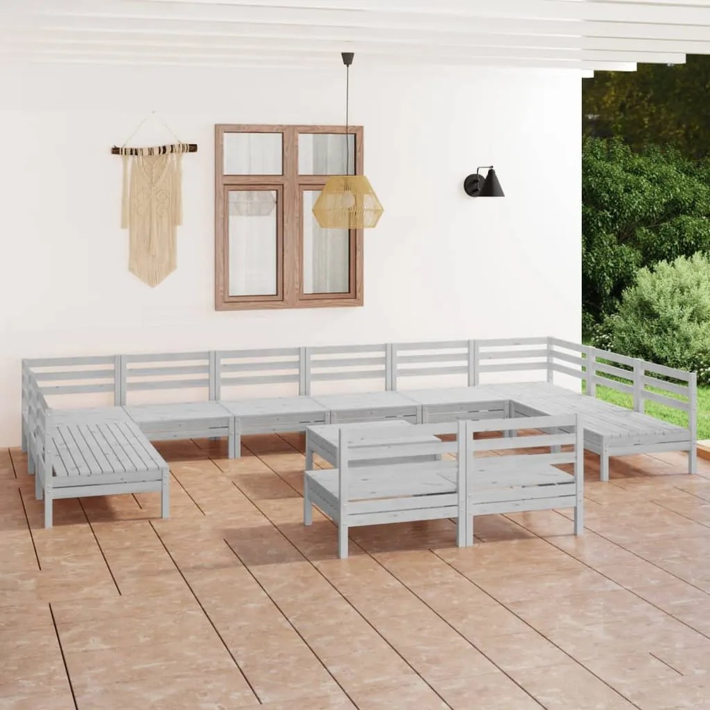 vidaXL Set mobilier de grădină, 13 piese, alb, lemn masiv de pin