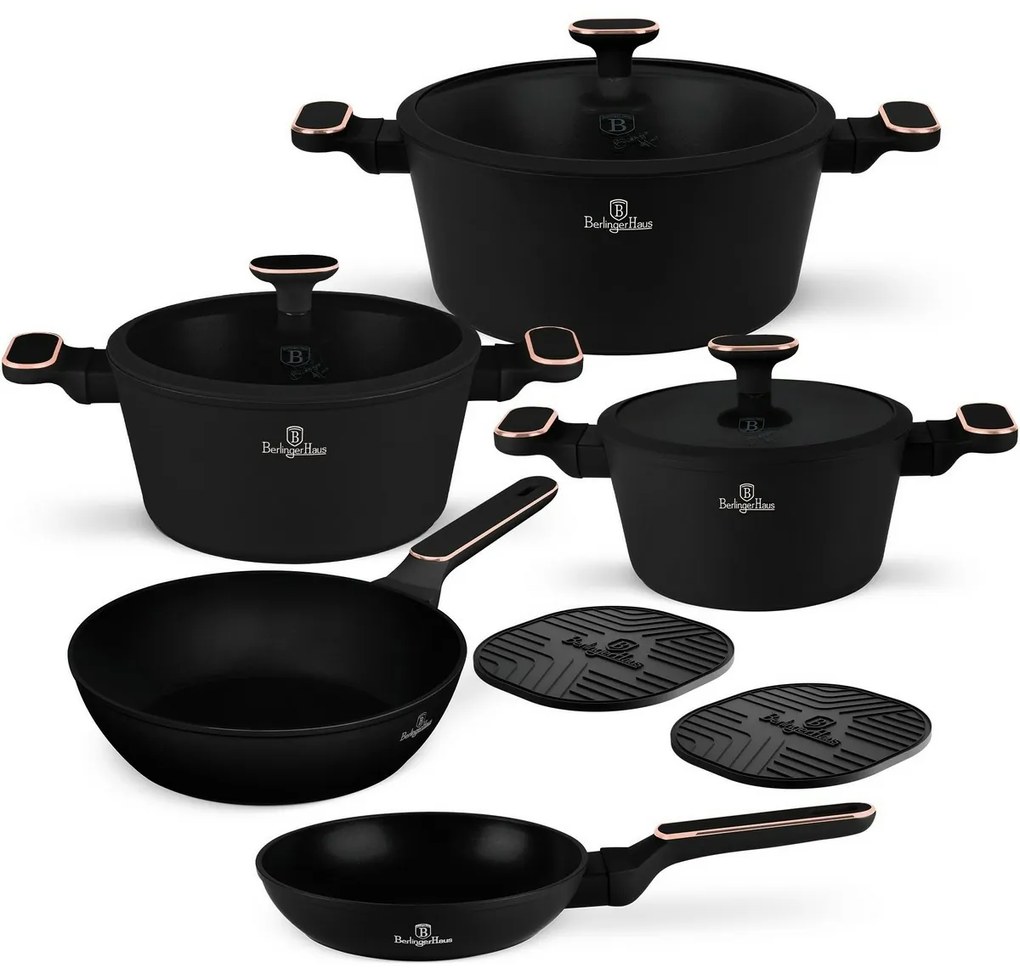 BerlingerHaus Set de vase cu suprafață din titan Black Rose, 10 piese