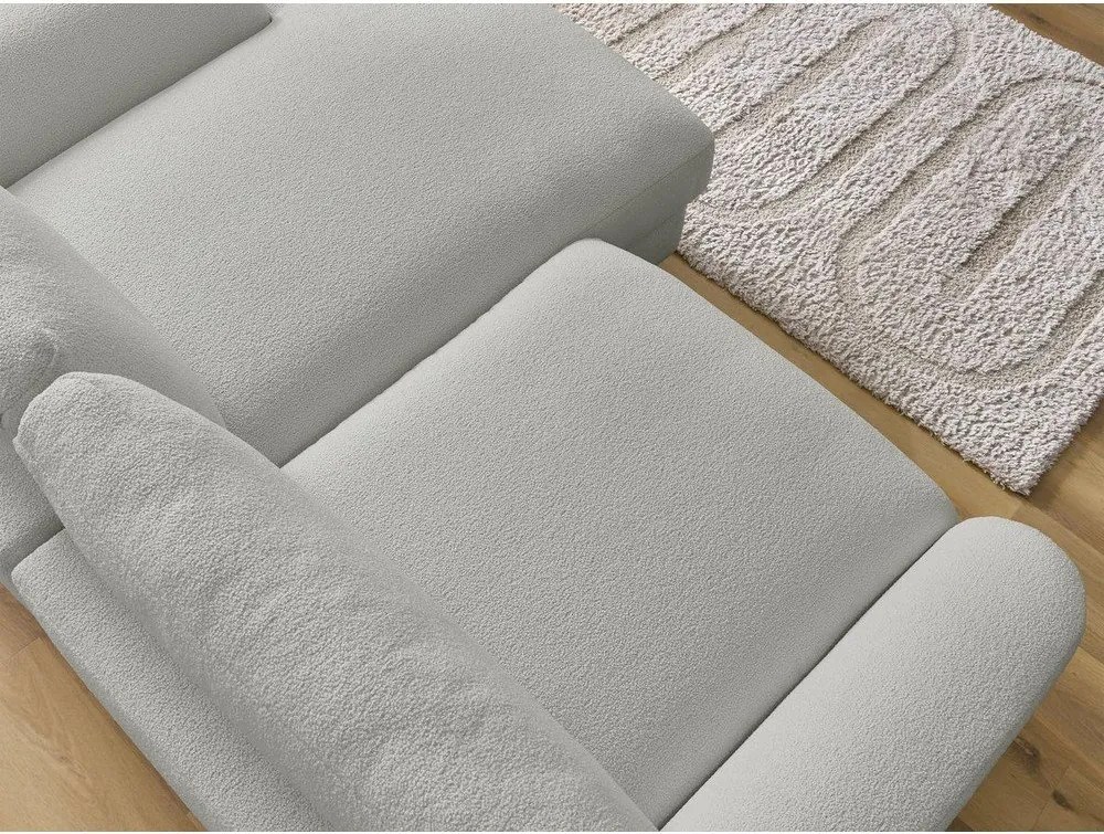 Colțar gri deschis cu tapițerie din țesătură bouclé (cu colț pe partea dreaptă/cu șezlong) Leonore – Bobochic Paris