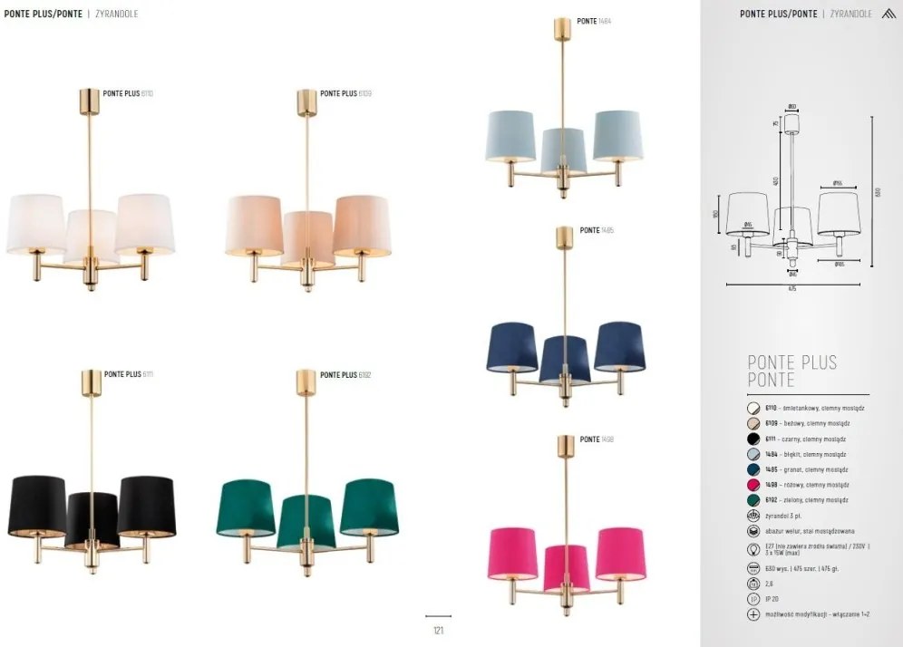 Lustra cu 3 brate design modern Ponte verde, alama