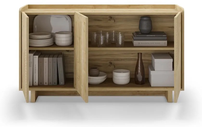 Comodă în culoare naturală cu aspect de lemn de stejar 140x80x40 cm Daira – Marckeric