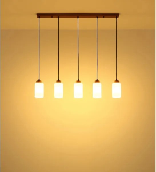 Globo 15977-5H - Lustră suspendată pe cablu ROWENA 5xE27/60W/230V stejar/alb