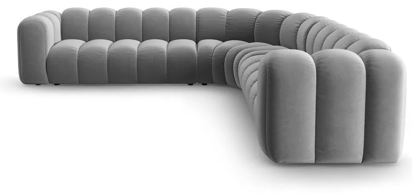 Colțar modular gri deschis cu tapițerie din catifea Lupine – Micadoni