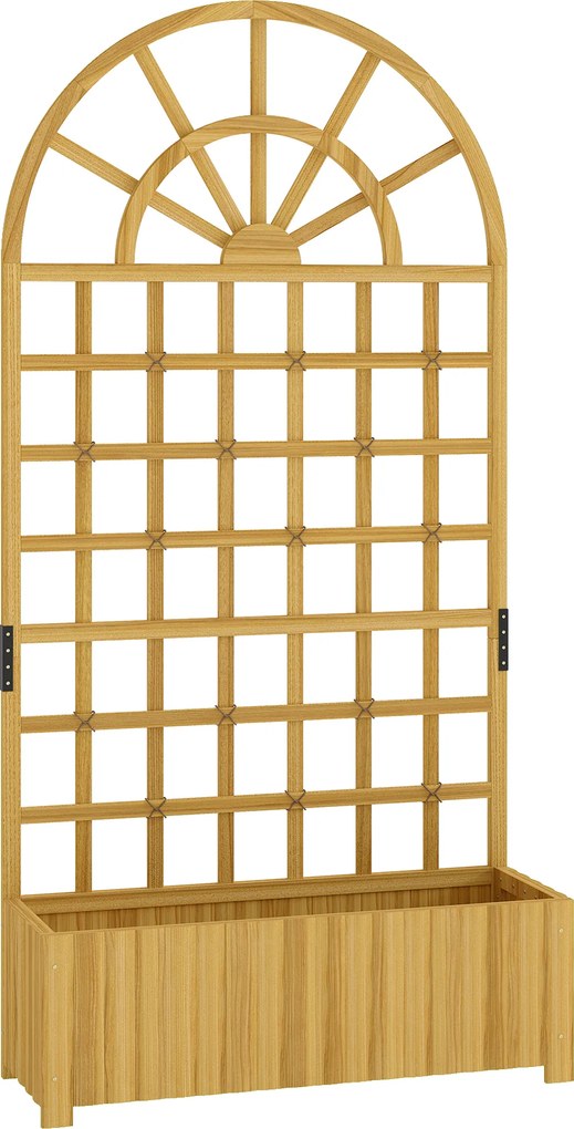 Outsunny Jardinieră cu spalier, ladă de flori, cu orificii de drenaj, din lemn masiv, 90 x 30 x 180 cm, efect lemn natural | Aosom Romania