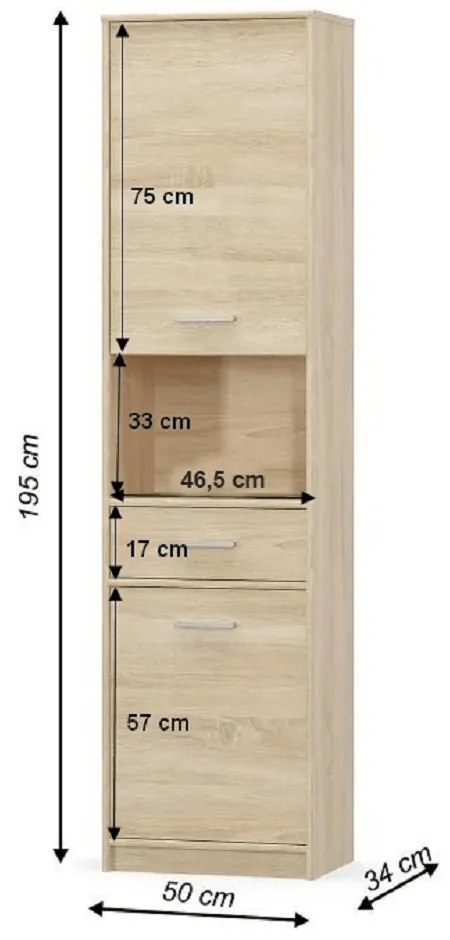 Dulap 2D1S, stejar sonoma, TEYO