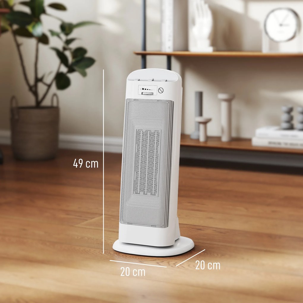 HOMCOM Sobă Electrică Ceramică 2000W, 4 Moduri și Încălzire Reglabilă, Oscilație 55°, Alb | Aosom Romania