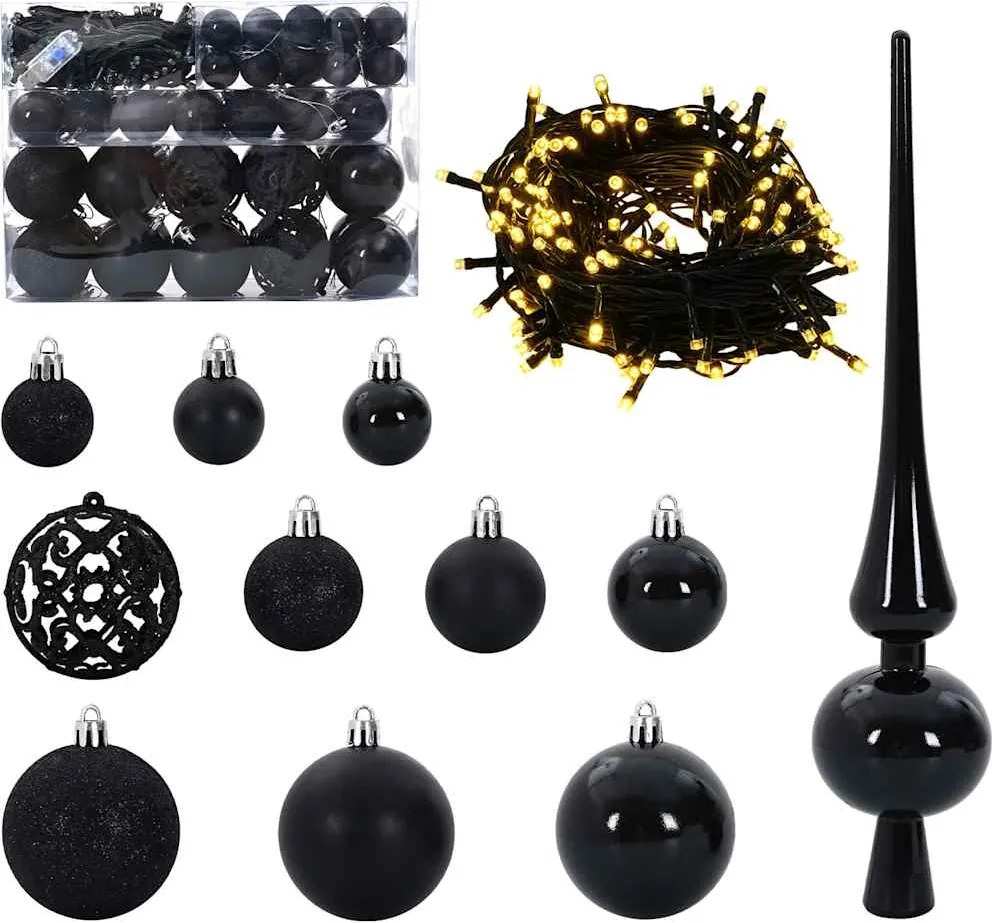 vidaXL Set de Globuri de Crăciun cu 150 LED 61 pcs Negru Plastic