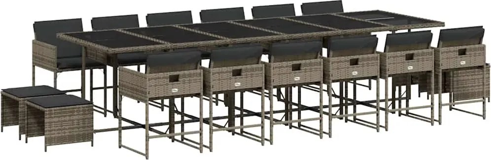 vidaXL Set mobilier de grădină cu perne, 17 piese, gri, poliratan
