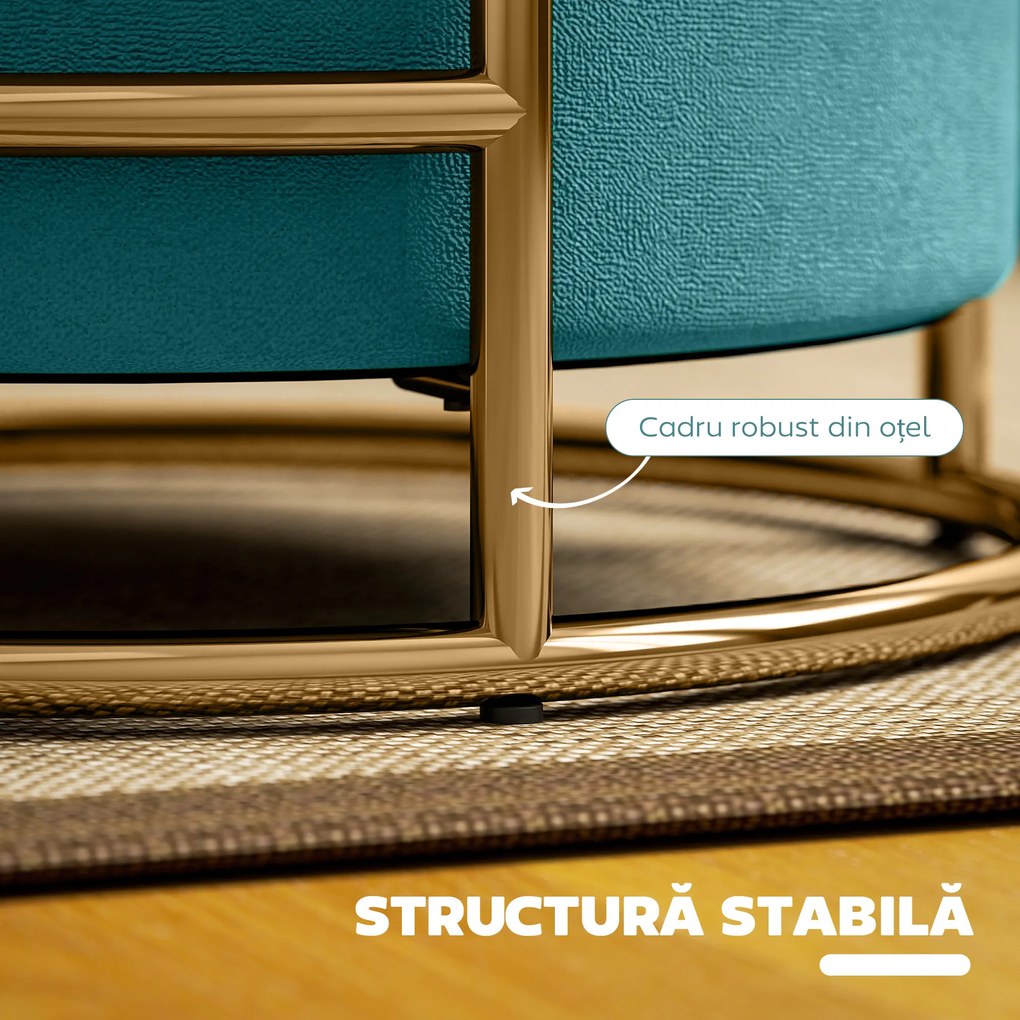 HOMCOM Pouf cu Spațiu de Depozitare în Catifea, 24L, Capac Detasabil, Ø42x39cm, Verde | Aosom Romania