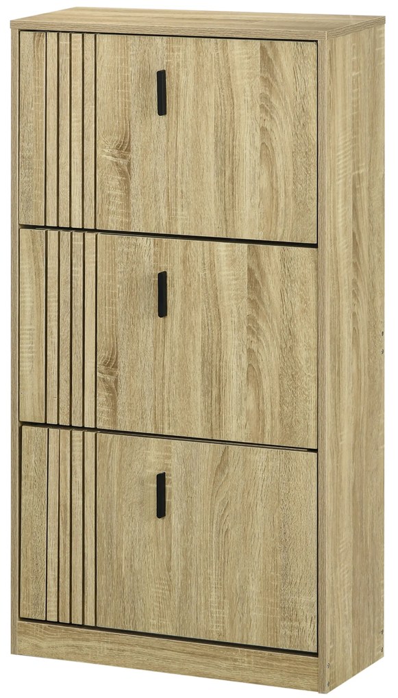 HOMCOM Dulap de pantofi cu 3 uși culisante 18 perechi capacitate mare pentru intrare hol living 63 x 24 x 117 cm stejar | Aosom Romania